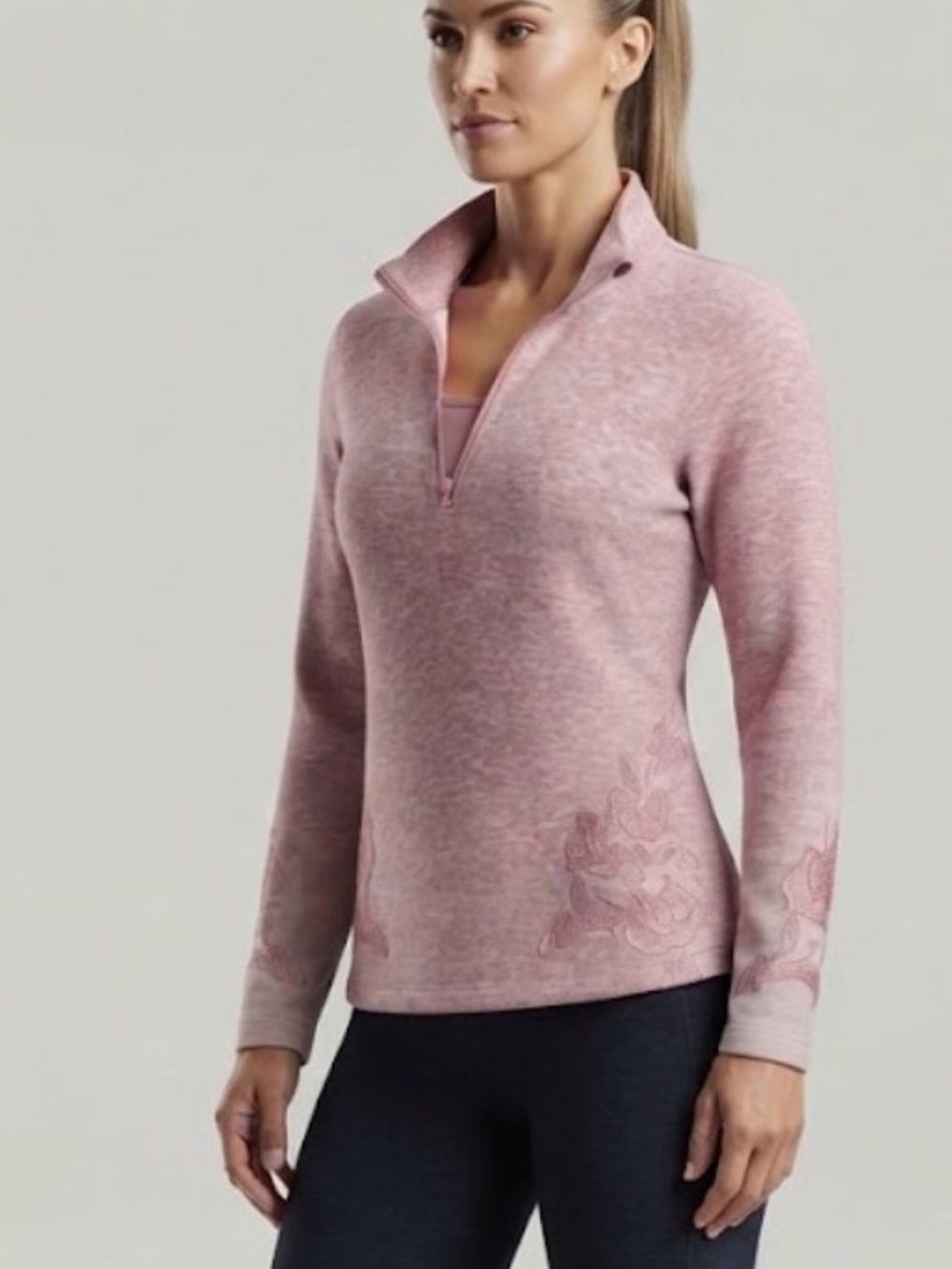 Calia Carrie Underwood Heathered Pink Floral Embroidered Quarter Zip XL fitted